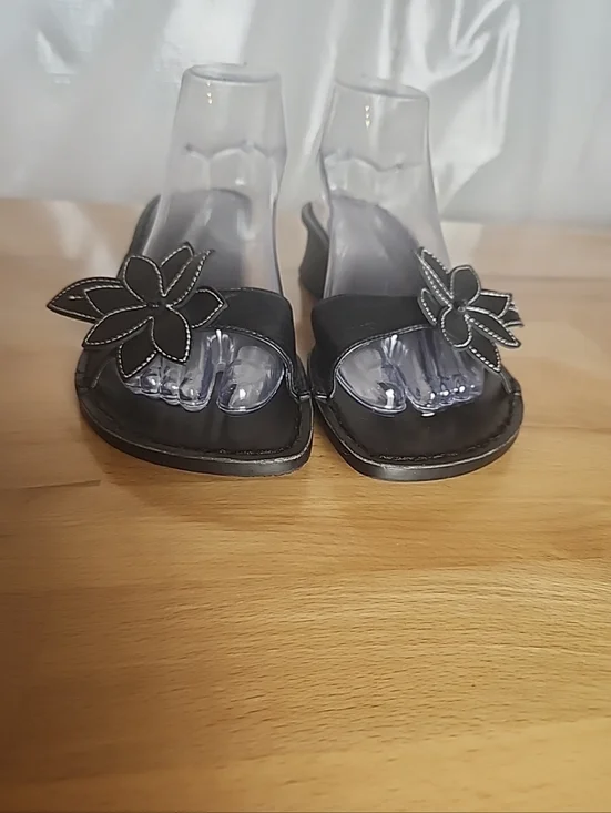 Hillard & Hanson Jackie Wedge Slides Sandals Women 10M Leather Floral Comfort - Picture 4 of 8